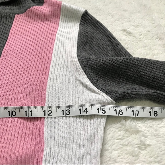 Beechers Brook Turtleneck Colorblock Shirt Raglan Sleeve Gray White Pink - Picture 6 of 7